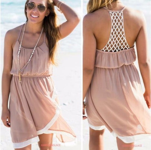 Sexy Lace Back Summer Dress Women Dress Casual Women Clothing Sleeveless Chiffon Dresses Vestido Vestidos Robe With lining