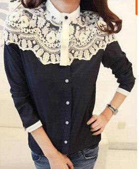 Sexy Lace Shirt Women Blouses Casual Chiffon Blouse Long Sleeve Blusa Roupas Camisas Blusas Femininas 2015 Women Tops Clothing