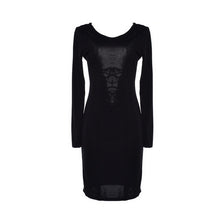 Sexy Lace Up Back Women Dress Knee Length Stretch Bodycon Winter Dress Long Sleeve Hollow Out Club Dresses 4 Colors Black Robe
