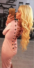 Sexy Lace Up Back Women Dress Knee Length Stretch Bodycon Winter Dress Long Sleeve Hollow Out Club Dresses 4 Colors Black Robe