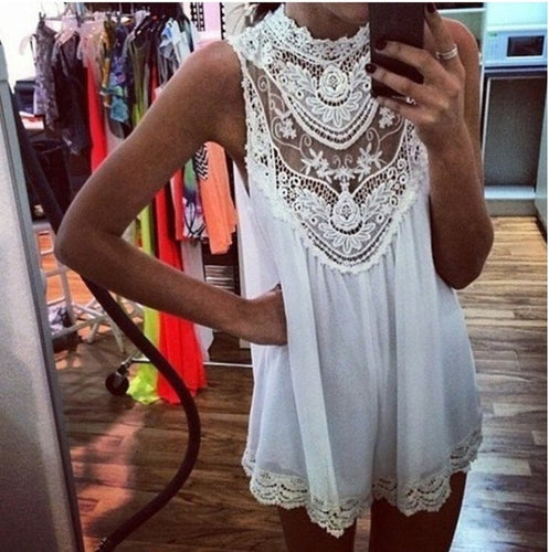 Sexy Lace White Dress Chiffon Summer Dress Mini Women Dress Sleeveless Vestidos Dresses Women Plus Size Vestido De Renda 2015
