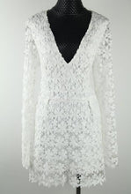Sexy Lace Women Dress V-Neck Crochet Summer Dress Long Sleeve Dresses Flower Women Treacle White Dress Vestidos 2015