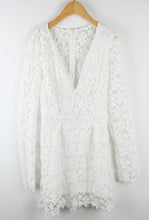 Sexy Lace Women Dress V-Neck Crochet Summer Dress Long Sleeve Dresses Flower Women Treacle White Dress Vestidos 2015