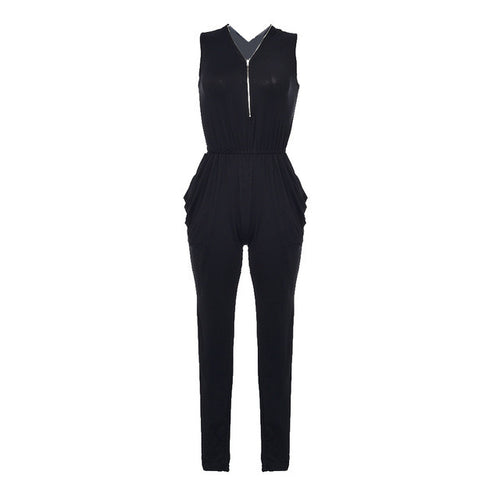 Sexy Long Black Rompers Womens Jumpsuit For Women Overalls Sleeveless Plus Size Bodycon Jumpsuit V Neck Suits Bodysuit Zipper