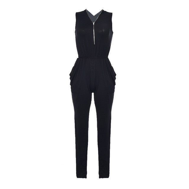 Sexy Long Black Rompers Womens Jumpsuit For Women Overalls Sleeveless Plus Size Bodycon Jumpsuit V Neck Suits Bodysuit Zipper