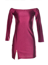 Sexy Low Cut Out Off The Shoulder Red Long Sleeve Dress Strapless Zipper Front Split Short Mini Spandex Black Bodycon Club Wear