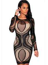 Sexy Mesh Transparnt Sheer Black Lace Dress Hollow Out Long Sleeve Mini Dress 2016 Clubwear Geometric Bodycon Bandage Club Dress