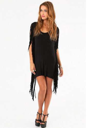 Sexy Mini Dress Tassel Backless Little Black Dress Casual Women Summer Dress 2017 Cotton Dresses Vestido Summer Style Vestidos
