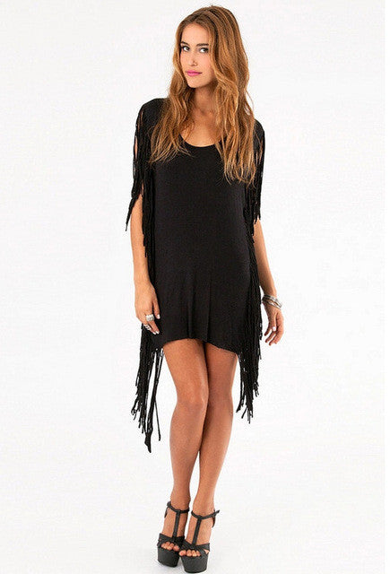 Sexy Mini Dress Tassel Backless Little Black Dress Casual Women Summer Dress 2017 Cotton Dresses Vestido Summer Style Vestidos