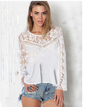 Sexy See Through Chiffon Lace White Blouse Women Blouses Blusas Casual Shirt Women clothing Women Tops 2015 Roupas Femininas