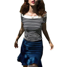 Sexy Slash Neck Women Tops Striped Black Blue Women Blouses Short Sleeve Cropped Tops Skirt Blouse Ladies Tops Summer 2016
