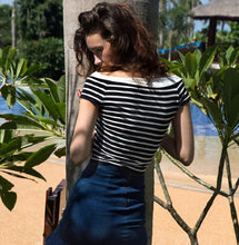 Sexy Slash Neck Women Tops Striped Black Blue Women Blouses Short Sleeve Cropped Tops Skirt Blouse Ladies Tops Summer 2016