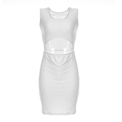 Sexy Slit Women Dress Summer Mini Bodycon Dress Slim Fit U Collar Sleeveless White Dresses Women Clothing Vestido Clubwear