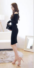 Sexy Split Winter Hollow Out Women Dress Off Shoulder Long Sleeve Black Formal Office Bodycon Dress Ladies Dress Turtleneck