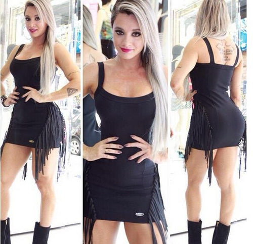 Sexy Summer Dress 2015 Club Bodycon Women Dress Slip Vestido De Festa Fringe Mini Black Dresses Vestidos Femininos