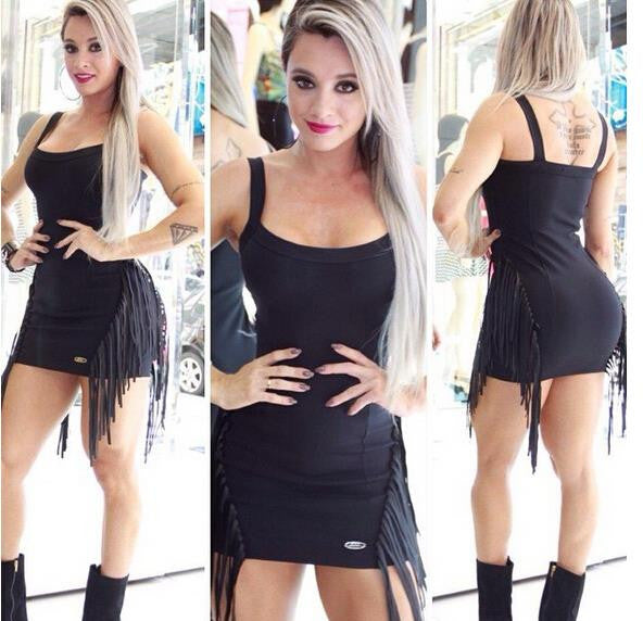 Sexy Summer Dress 2015 Club Bodycon Women Dress Slip Vestido De Festa Fringe Mini Black Dresses Vestidos Femininos