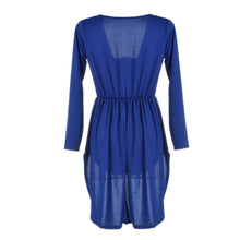 Sexy Summer V-Neck Autumn Plus Size Casual Dress Draped Women Long Sleeve Blue Club Dresses Beach Dress 2016