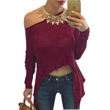 Sexy Top Off Shoulder Wine Red Transparent Women Blouses Long Sleeve Shirt Women Midriff Bearing Ladies Fashion