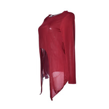 Sexy Top Off Shoulder Wine Red Transparent Women Blouses Long Sleeve Shirt Women Midriff Bearing Ladies Fashion