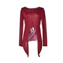 Sexy Top Off Shoulder Wine Red Transparent Women Blouses Long Sleeve Shirt Women Midriff Bearing Ladies Fashion