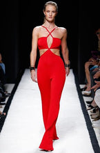 Sexy V Neck Rompers Womens Jumpsuit Elegant Black Long Jumpsuit Summer Halter Neck Bodysuit Hollow Out Red Overalls Playsuit