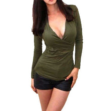 Sexy V Neck Women Blouses Tops Red Black Green Blouse Autumn Wrap Blouse Plus Size Fashion Shirt Ladies Workout Tops