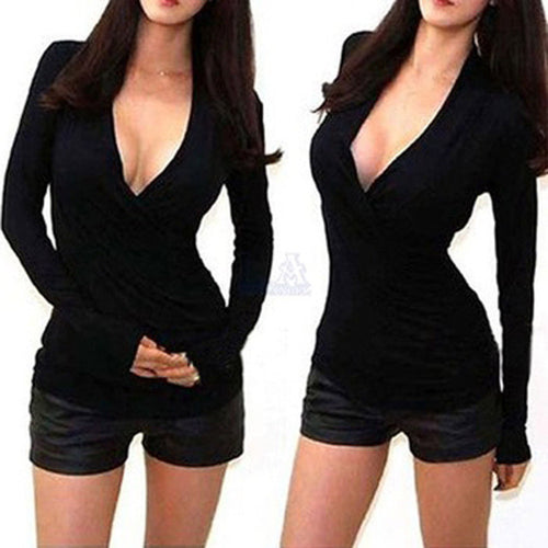 Sexy V Neck Women Blouses Tops Red Black Green Blouse Autumn Wrap Blouse Plus Size Fashion Shirt Ladies Workout Tops