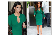 Sexy Women Dress V Neck Collar Party Clubwear Stretch Blue Green Red Dresses With Long Sleeves Autumn Hollow Out Sheath Dress