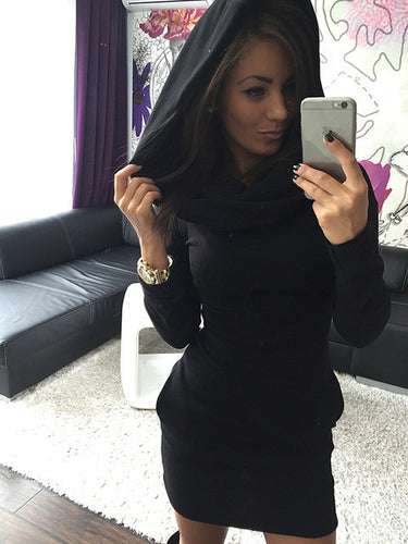 Sexy Women Hoodies Turtle Neck Stretch Dress Causal Rock Ladies Fashion Autumn Dress Cotton Gray Mini Dresses With Long Sleeves