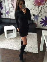Sexy Women Hoodies Turtle Neck Stretch Dress Causal Rock Ladies Fashion Autumn Dress Cotton Gray Mini Dresses With Long Sleeves