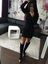 Sexy Women Hoodies Turtle Neck Stretch Dress Causal Rock Ladies Fashion Autumn Dress Cotton Gray Mini Dresses With Long Sleeves