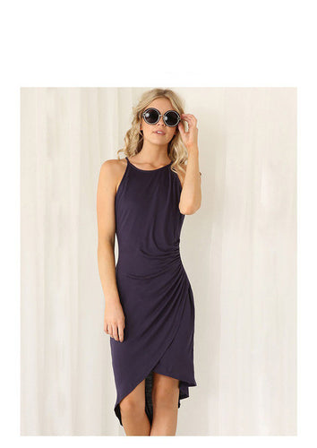 Sheer Back Hollow Out Spaghetti Strap High Low Dress Women Wrap Simple Black Sundress New Arrival 2016 Girl Summer Beach Dress