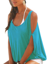 Sheer Back Tie Up Cold Shoulder Batwing Slit Sleeve Women Loose Blouse Oversized Lady Summer Casual Top Fashion 2016 Quality