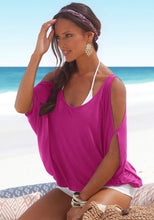 Sheer Back Tie Up Cold Shoulder Batwing Slit Sleeve Women Loose Blouse Oversized Lady Summer Casual Top Fashion 2016 Quality