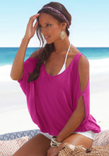Sheer Back Tie Up Cold Shoulder Batwing Slit Sleeve Women Loose Blouse Oversized Lady Summer Casual Top Fashion 2016 Quality