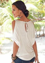 Sheer Back Tie Up Cold Shoulder Batwing Slit Sleeve Women Loose Blouse Oversized Lady Summer Casual Top Fashion 2016 Quality