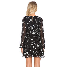 Sheer Chiffon See Through Star Print Black Sexy Long Sleeve Dress Plunge Mini Short Women Beach Wear Summer Beach Dress
