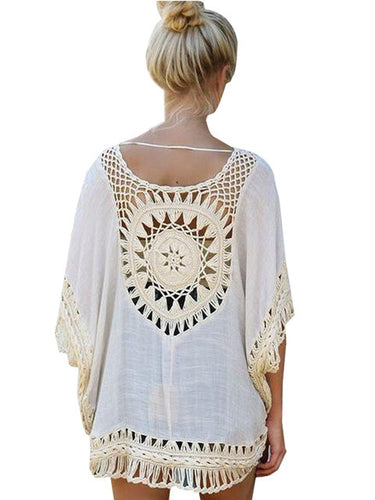 Sheer Floral Pattern Crochet Boho Women Loose Blouse Summer Oversized Bohemian Shirt Hollou Big Size Knit 2016 Casual Fashion