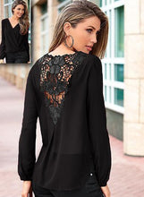 Sheer High Low Wrap V Neck Loose Blouse Back Lace Hollow Out Flower Floral Pattern Long Sleeve Summer Spring Summer 2017 Women