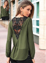 Sheer High Low Wrap V Neck Loose Blouse Back Lace Hollow Out Flower Floral Pattern Long Sleeve Summer Spring Summer 2017 Women