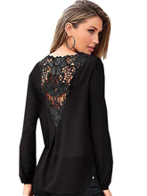 Sheer High Low Wrap V Neck Loose Blouse Back Lace Hollow Out Flower Floral Pattern Long Sleeve Summer Spring Summer 2017 Women