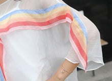Sheer See Through Rainbow Pattern Loose Oversized Big Size Chiffon Blouse Shirt 2016 New Arrival Lady Top Summer Fashion Women
