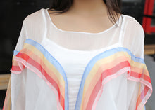 Sheer See Through Rainbow Pattern Loose Oversized Big Size Chiffon Blouse Shirt 2016 New Arrival Lady Top Summer Fashion Women