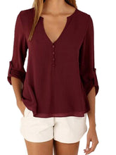 Sheer V Neck Top Button High Low Shirt Blouse Loose Sheer Chiffon Casual Summer Casual Shirt Women Elegant Office Wear Tops 2016
