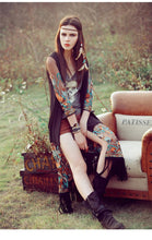 Sheer White Long Kimono Cardigan Tassel Fringe Floral Embroidered Pattern Boho Patchwork Women Loose Blouse Bohemian Style