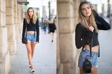 Side Lace Up Black Long Sleeve Crop Top Fashion Casual Women T Shirt Autumn Summer 2016 New Women Clothing Girl Tee T-Shirt