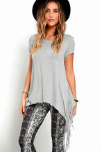 Side Slit Split Tassle Fringe Boho T-Shirt Women Tee Shirt Summer Fashion Women Clothing Vogue Summer T Shirts 2016 New Arrival