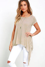 Side Slit Split Tassle Fringe Boho T-Shirt Women Tee Shirt Summer Fashion Women Clothing Vogue Summer T Shirts 2016 New Arrival