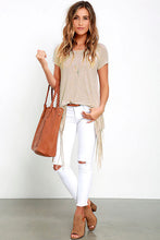 Side Slit Split Tassle Fringe Boho T-Shirt Women Tee Shirt Summer Fashion Women Clothing Vogue Summer T Shirts 2016 New Arrival