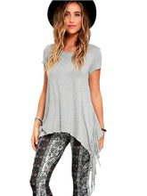 Side Slit Split Tassle Fringe Boho T-Shirt Women Tee Shirt Summer Fashion Women Clothing Vogue Summer T Shirts 2016 New Arrival
